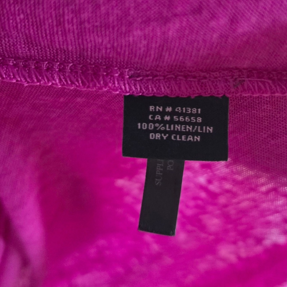 Lauren Ralph Lauren Linen Scoop Neck Top L Magenta Rolled Cuff - Picture 3 of 9